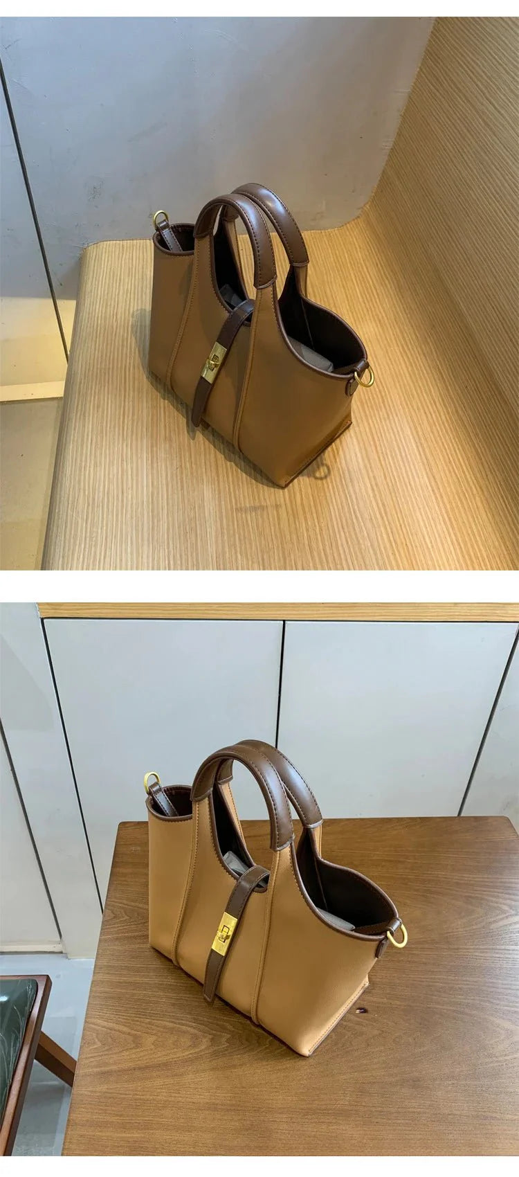 Women’s Canvas Bucket Bag with Leather Trim | Elegant Crossbody & Top Handle Tote Bag