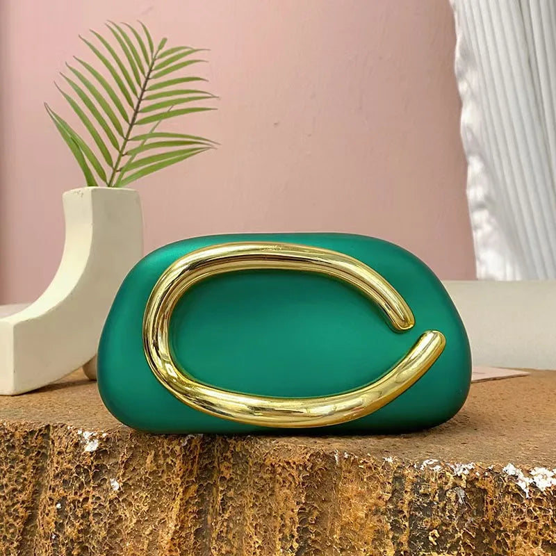 Hard Shell Evening Clutch Bag – Elegant Box Purse with Golden Clasp