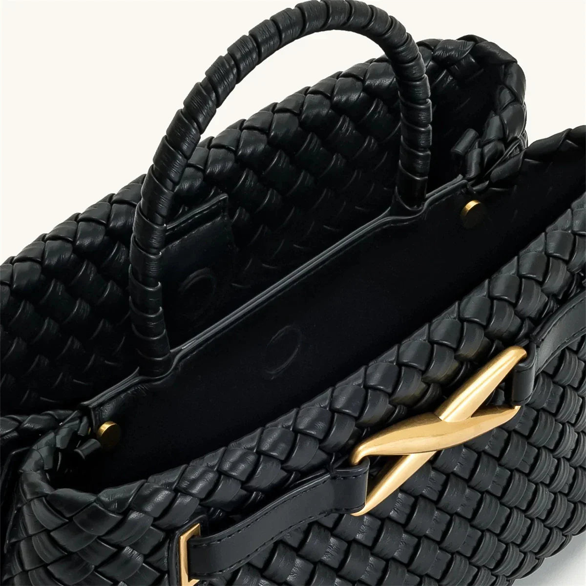 Rough faux leather bag with buckle decoration
