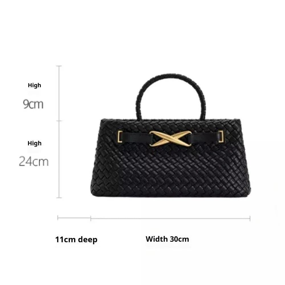Rough faux leather bag with buckle decoration